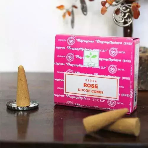Satya Rose Dhoop Räucherkegel Keramische Basis zum Anzünden 12 Stück