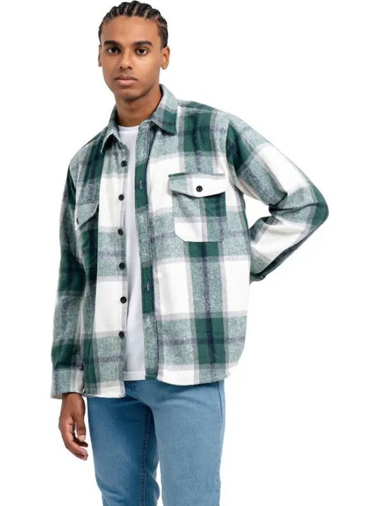 Long-sleeved Flannel Shirt Checked Green