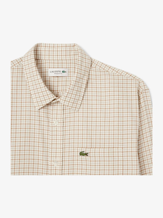 Long-sleeved Flannel Shirt Checked Beige