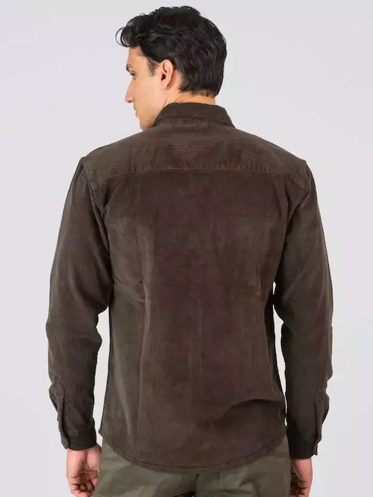Μακρυμάνικo Κοτλέ Overshirt σε Κανονική Γραμμή Grey