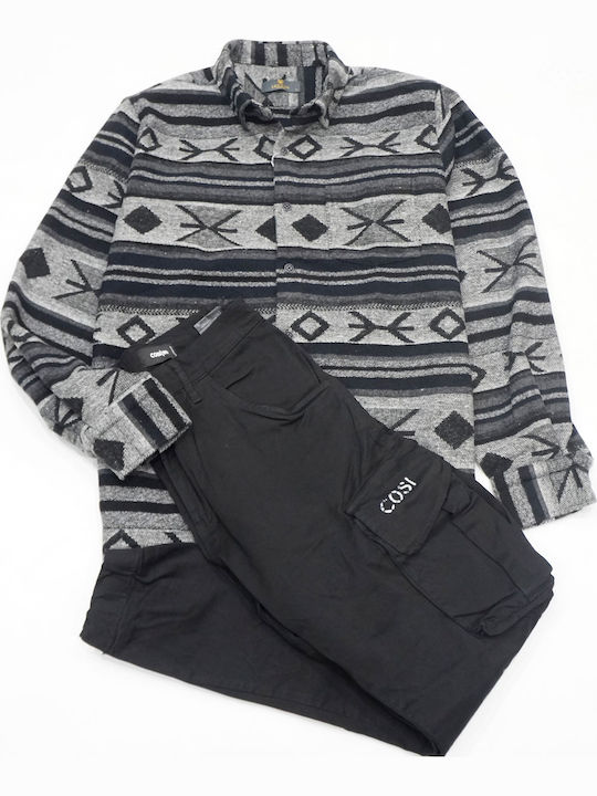 Herrenhemden Langärmeliges Overshirt Anthrazit/Schwarz