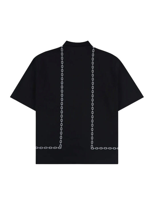 Short-sleeved Linen Shirt in Wide Line Black