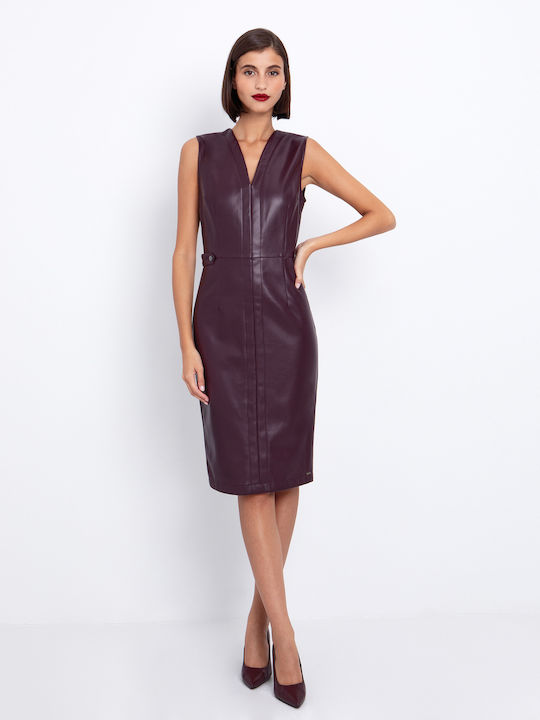 Midi Shirt Dress Leather Purple