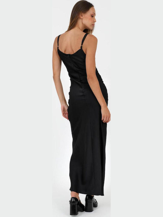 Summer Maxi Evening Satin Black Dress