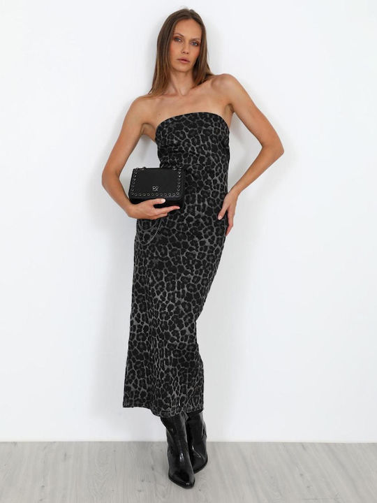 Καλοκαιρινό Midi Βραδινό Φόρεμα Strapless Μαύρο