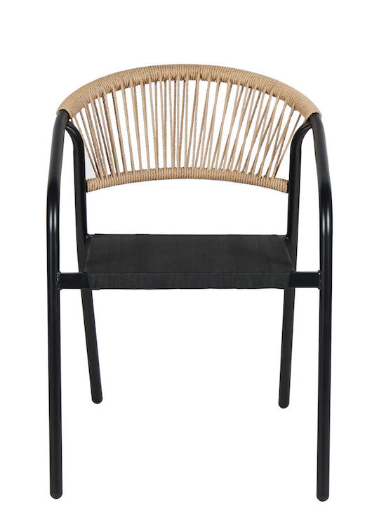 Outdoor Chair Rattan Black/Beige 36x36x75cm