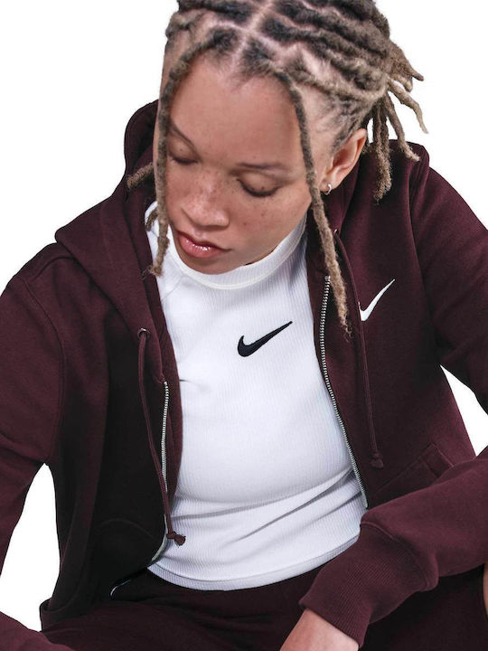 Sportswear Μακριά Γυναικεία Ζακέτα Φούτερ με Κουκούλα Red