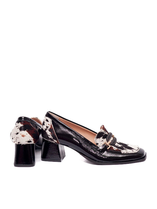Leder Pumps mit mittelhohem Absatz Schwarz