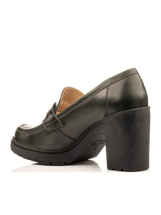 Leder Pumps mit mittelhohem Absatz Khaki
