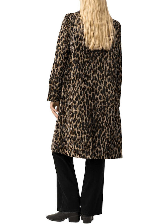 Women's Leopard Black Coat with Buttons