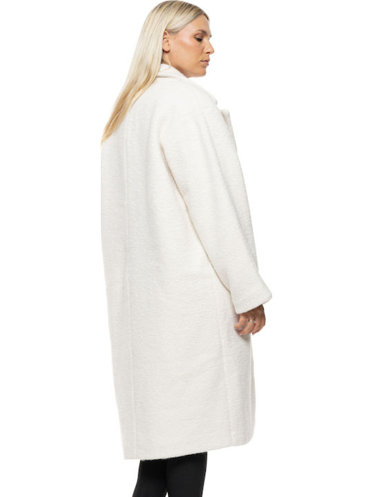 Femeie Off White Palton cu Nasturi