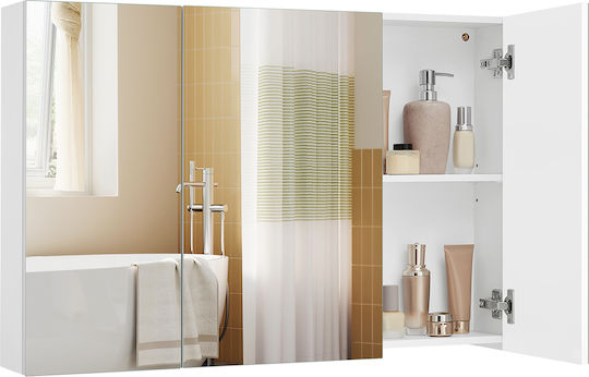 Vasagle Bathroom Mirror made of Particle Board with Shelf & Cabinet 90x15cm White