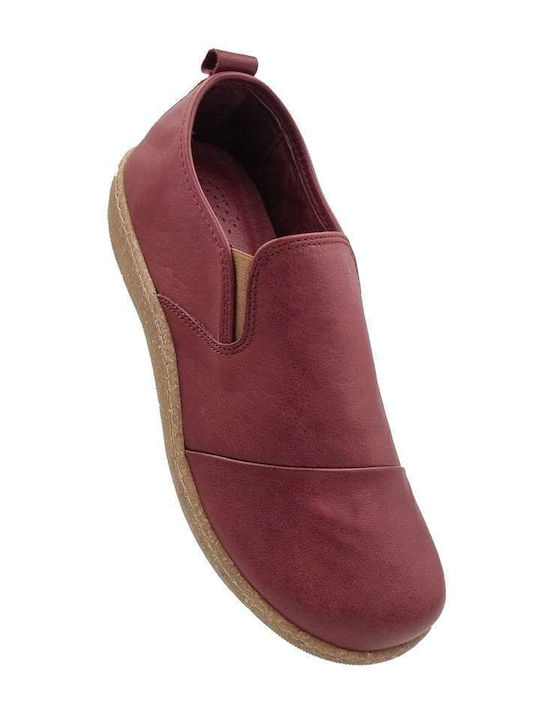 Leather Women's Moccasins in Burgundy Color