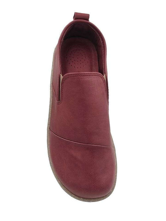 Leather Women's Moccasins in Burgundy Color