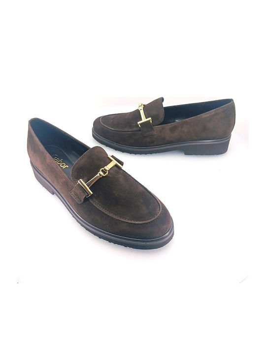 Leather Women's Loafers in Brown Color