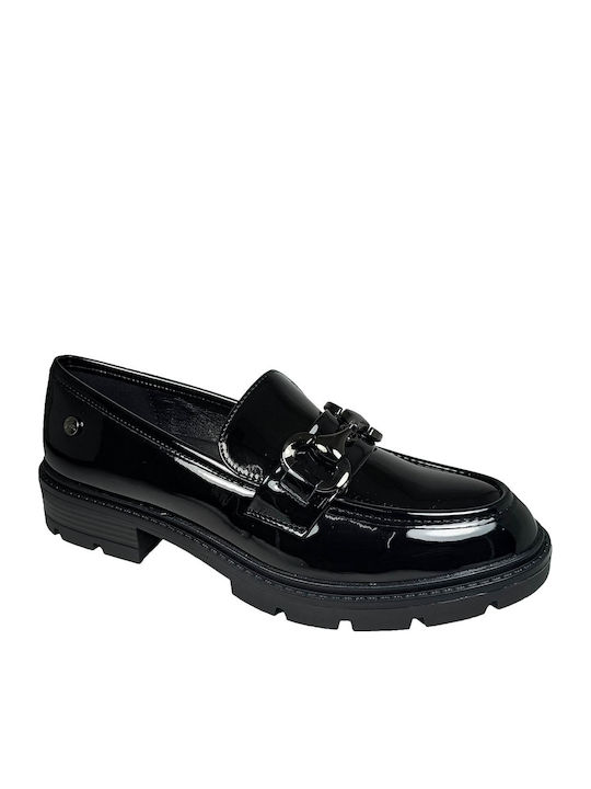 Lackleder Damen Loafers in Schwarz Farbe