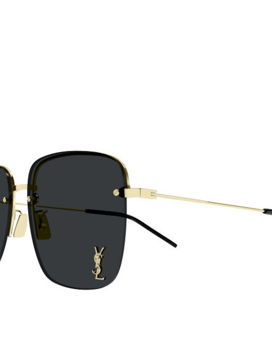 Ysl Women's Sunglasses with Gold Metal Frame and Black Lens