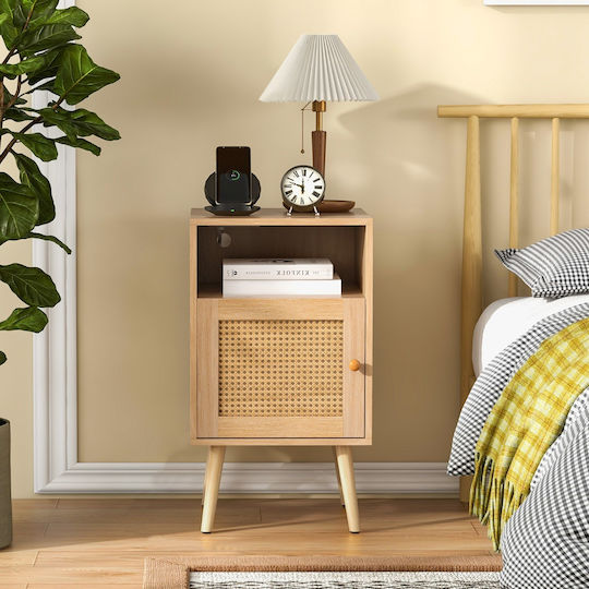Wooden Bedside Tables With Metal Legs Beige 2 Pieces 40x39x70cm
