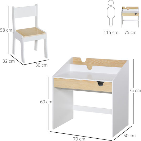 Kinder Schreibtisch aus Melamin Weiß 70x50x75cm