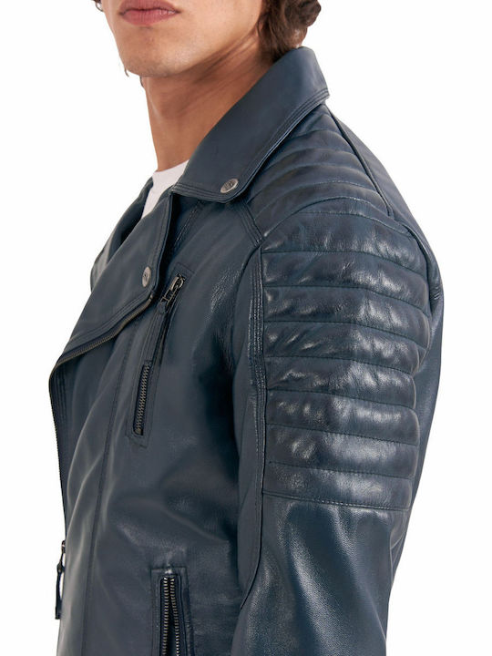 Charlie Sheep Leather Jacket Biker Blue