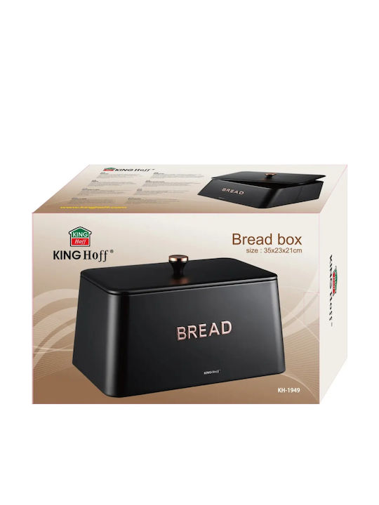 KING Hoff Bread Box with Lid Inox Black 35x23x21cm
