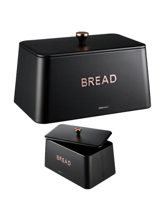 KING Hoff Bread Box with Lid Inox Black 35x23x21cm