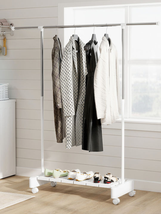 HomCom Wheeled Floor Garment Rack made of Metal White