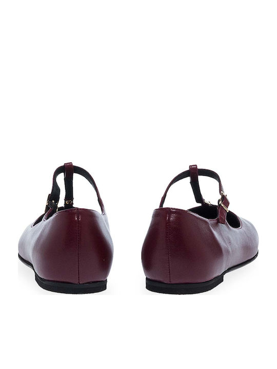 Leder Damen Ballerinas mit Riemchen Burgundisch