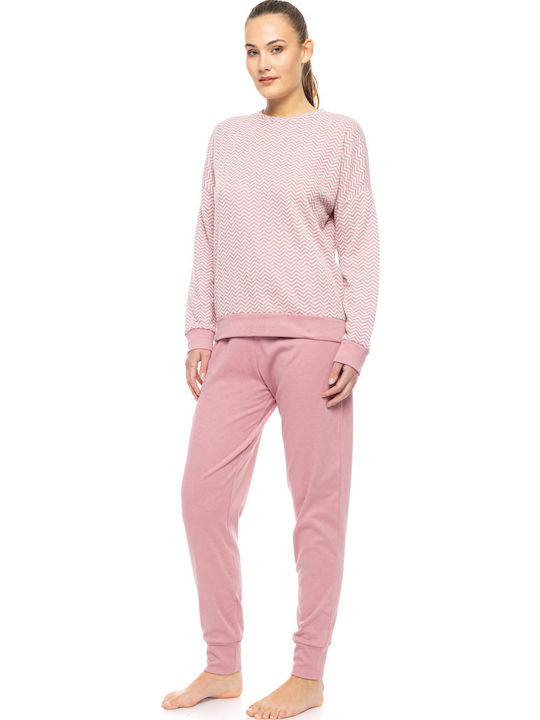 Pink Label Χειμερινό Γυναικείο Σετ Πιτζάμας Ροζ