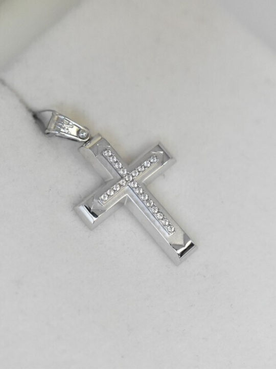 Дамски Бял златен Кръст 14K с Верижка