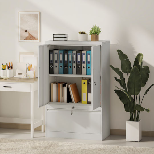 Office Storage Metal Cabinet with Lock & Drawers White L80xW40xH130cm