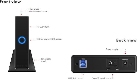 Icy Box Твърд диск кутия 3.5" SATA III с връзка USB 3.0 в Черен цвят