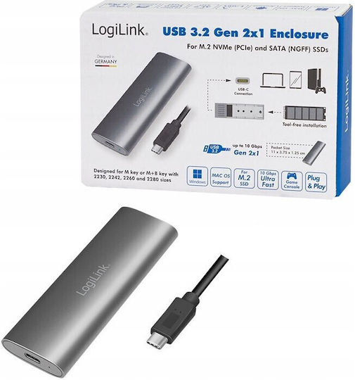 LogiLink Θήκη για Σκληρό Δίσκο M.2 PCI Express NVME με σύνδεση Type-C σε Γκρι χρώμα