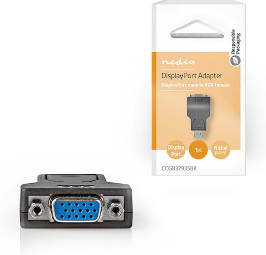 Nedis Displayport адаптер Displayport щепсел към VGA гнездо черен блистерен пакет