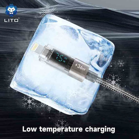 Lito Data LED USB-C to Lightning Cable 36W Μαύρο 1.2m