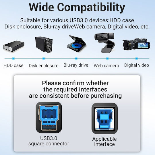 Vention Coobg кабел USB-A мъжко към USB-B мъжко 1.5м черен 5 Gb/s