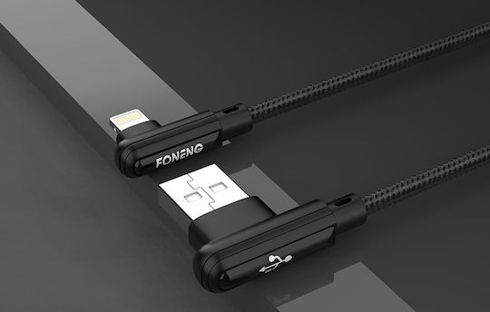 Foneng Χ70 Angle (90°) / Braided USB 2.0 to micro USB Cable Μαύρο 1m