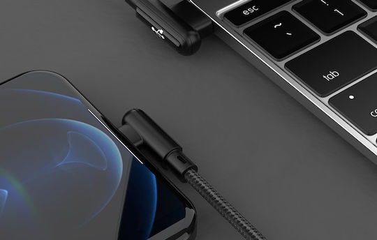 Foneng Χ70 Angle (90°) / Braided USB 2.0 to micro USB Cable Μαύρο 1m