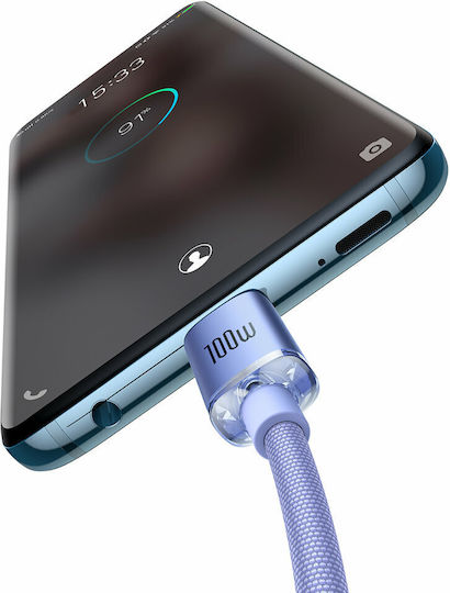 Baseus Crystal Shine Плетен USB 2.0 Кабел USB-C Мъжки - USB-C 100W PD Лилав 1.2m CAJY000605-102