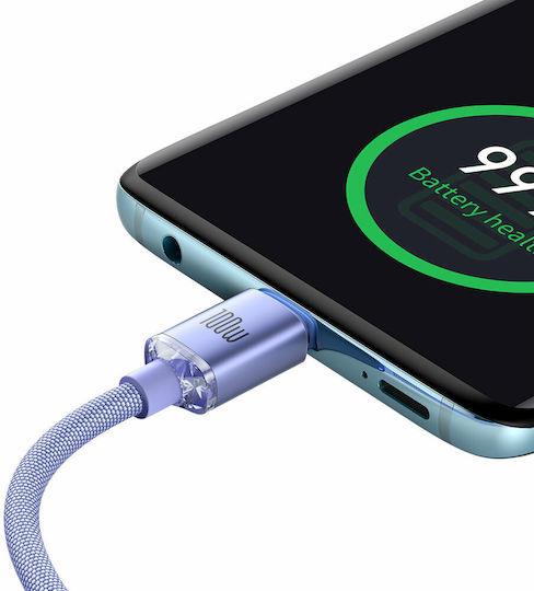Baseus Crystal Shine Плетен USB 2.0 Кабел USB-C Мъжки - USB-C 100W PD Лилав 1.2m CAJY000605-102