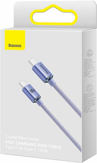 Baseus Crystal Shine Плетен USB 2.0 Кабел USB-C Мъжки - USB-C 100W PD Лилав 1.2m CAJY000605-102