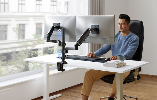 Huanuo HNDS8 Stand Desk Mounted for 2 Monitors up to 32" with Arm