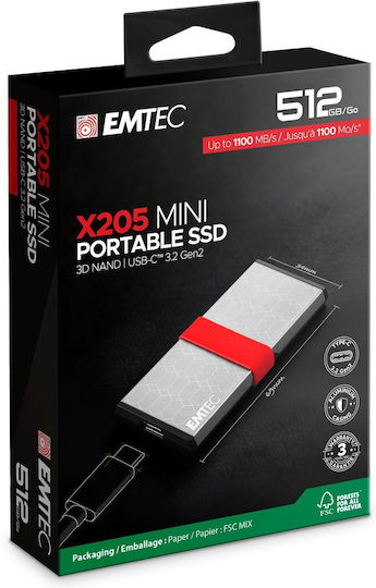 Emtec X205 Mini USB-C Εξωτερικός SSD 512GB 2.5" Γκρι