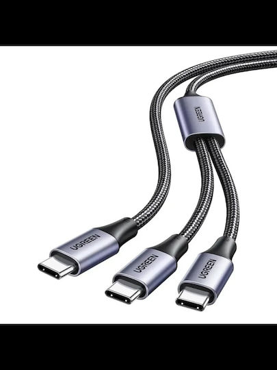 Ugreen Power Data Кабел "us561" Бързо Зареждане Usb Type-c Към 2 X Usb Type-c Макс 100w Плетен 1.5m Сив