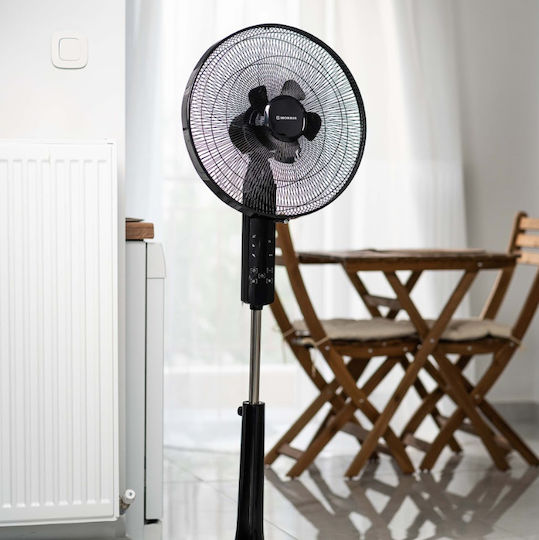 Morris Pedestal Fan 28W 41cm Diameter With Remote Control Black