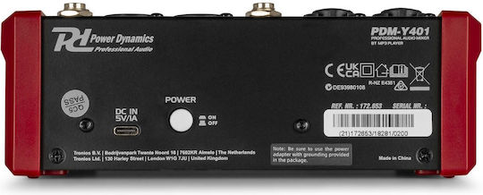 Power Dynamics PDM-Y401 SOCON466 Analog Console 4 Channels with Phantom Power & 2 XLR Inputs & Bluetooth