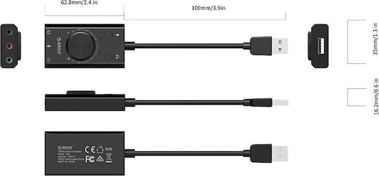 Orico Sc2-bk-pro Външна звукова карта USB 3.5mm жак Микрофонен жак Черна