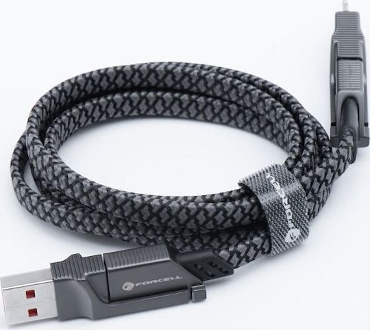 Forcell Braided USB to Type-C / Lightning Cable 3A Ασημί 1m