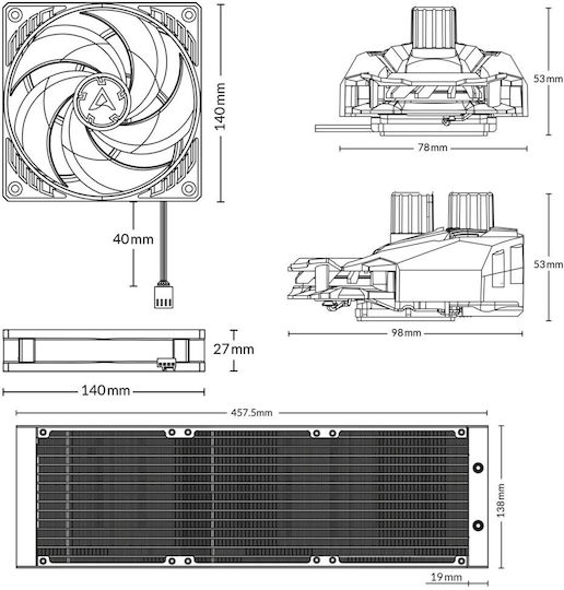 Arctic Liquid Freezer II 420 Wasserkühlung für Prozessor Dreifacher Ventilator 140mm für Sockel AM4/AM5/1200/115x mit Nicht verfügbar Beleuchtung