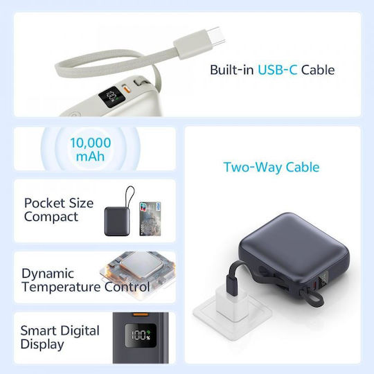 QCY PB10C Power Bank 10000mAh 35W with USB-C Port Power Delivery Gray